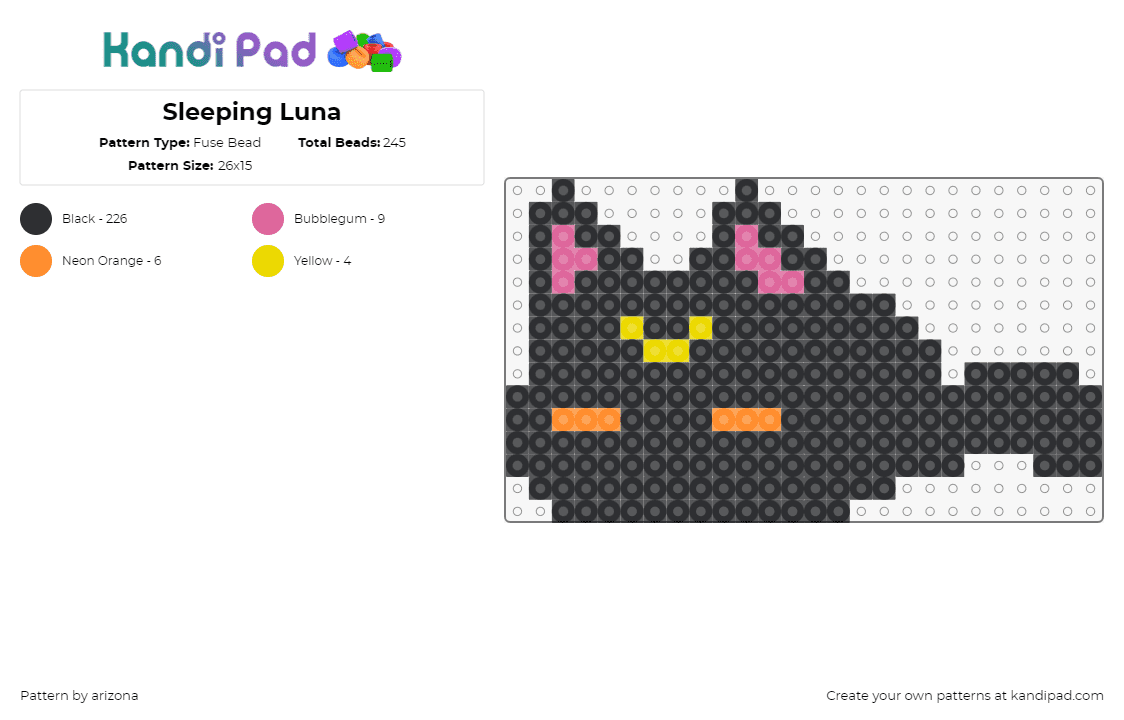 Sleeping Luna - Fuse Bead Pattern by arizona on Kandi Pad - luna,omori,cat,sleeping,animal,video game,black