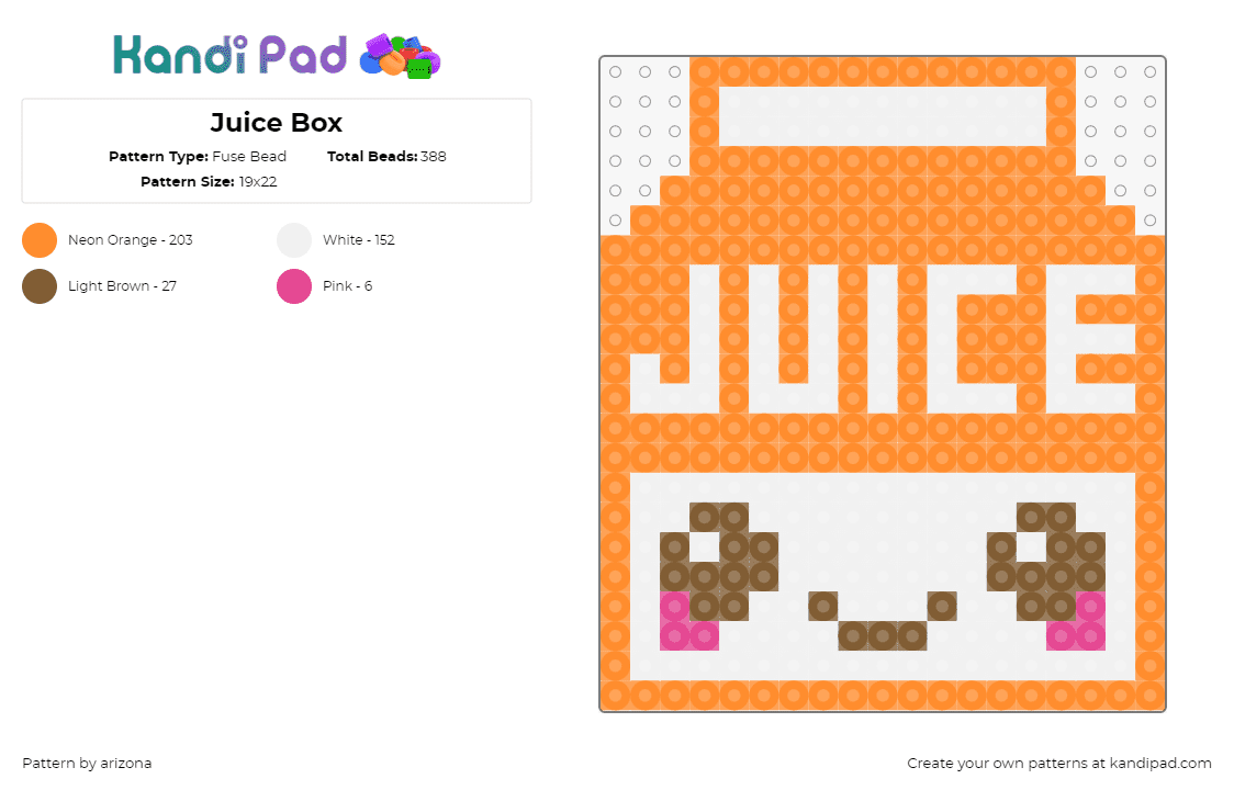 Juice Box - Fuse Bead Pattern by arizona on Kandi Pad - juice,carton,drink,kawaii,cute,orange,white