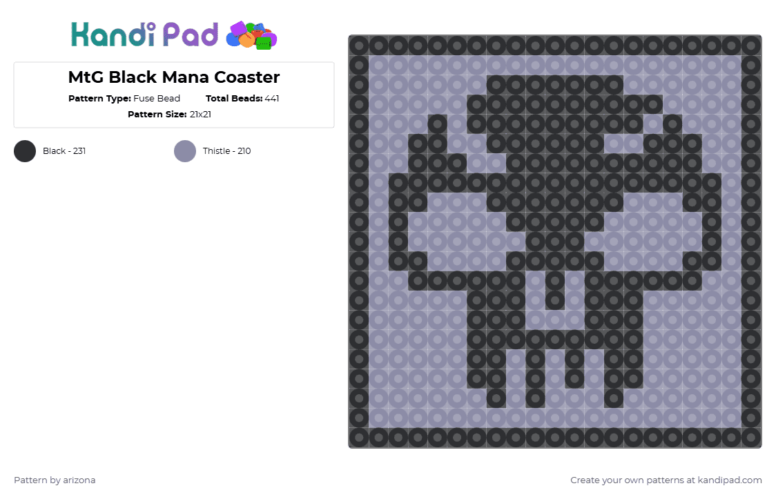 MtG Black Mana Coaster - Fuse Bead Pattern by arizona on Kandi Pad - black,gray,magic the gathering,coaster
