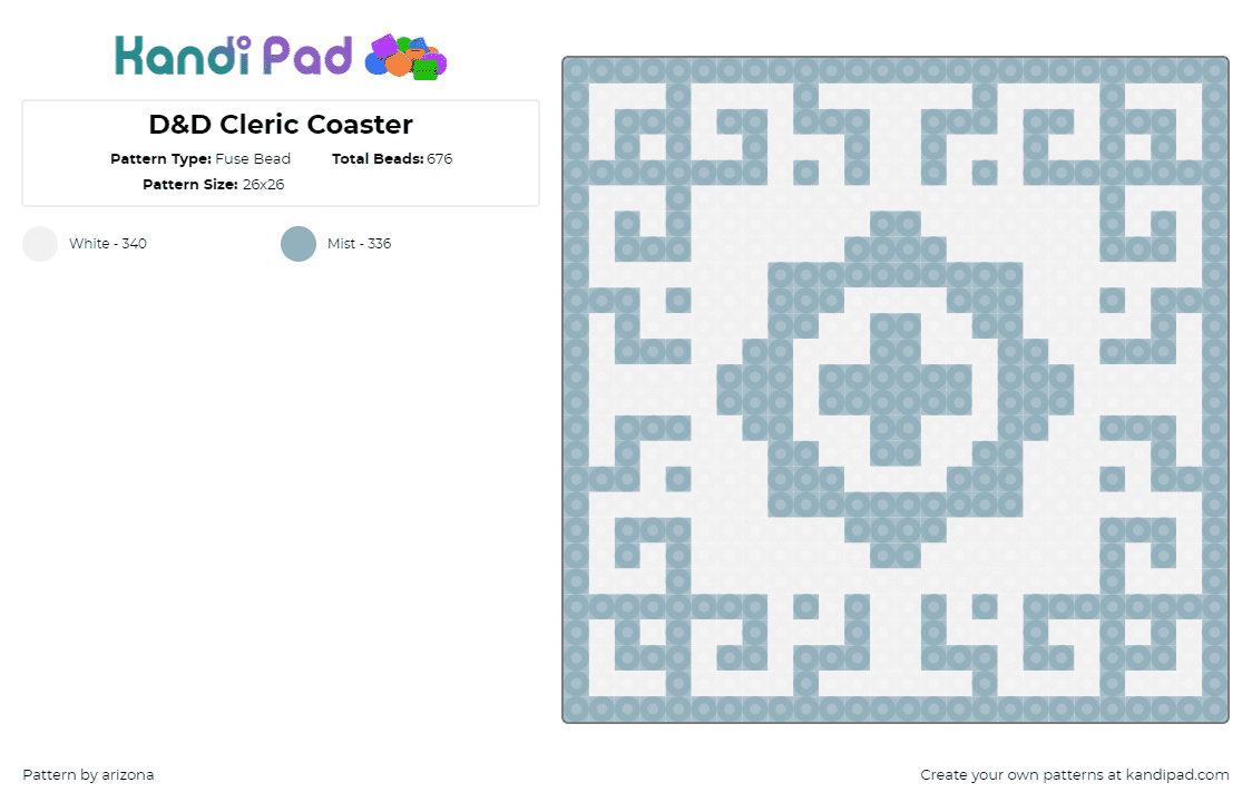 D&D Cleric Coaster - Fuse Bead Pattern by arizona on Kandi Pad - cleric,dnd,dungeons and dragons,geometric,coaster,gaming,white,light blue