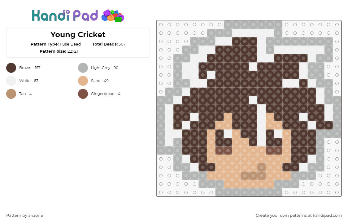 Young Cricket - Fuse Bead Pattern by arizona on Kandi Pad - young cricket,warioware,nintendo,head,character,cute,video game,brown,tan,gray