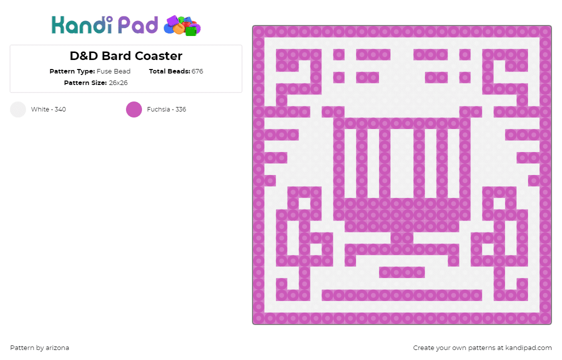 D&D Bard Coaster - Fuse Bead Pattern by arizona on Kandi Pad - bard,dnd,dungeons and dragons,geometric,coaster,gaming,white,pink