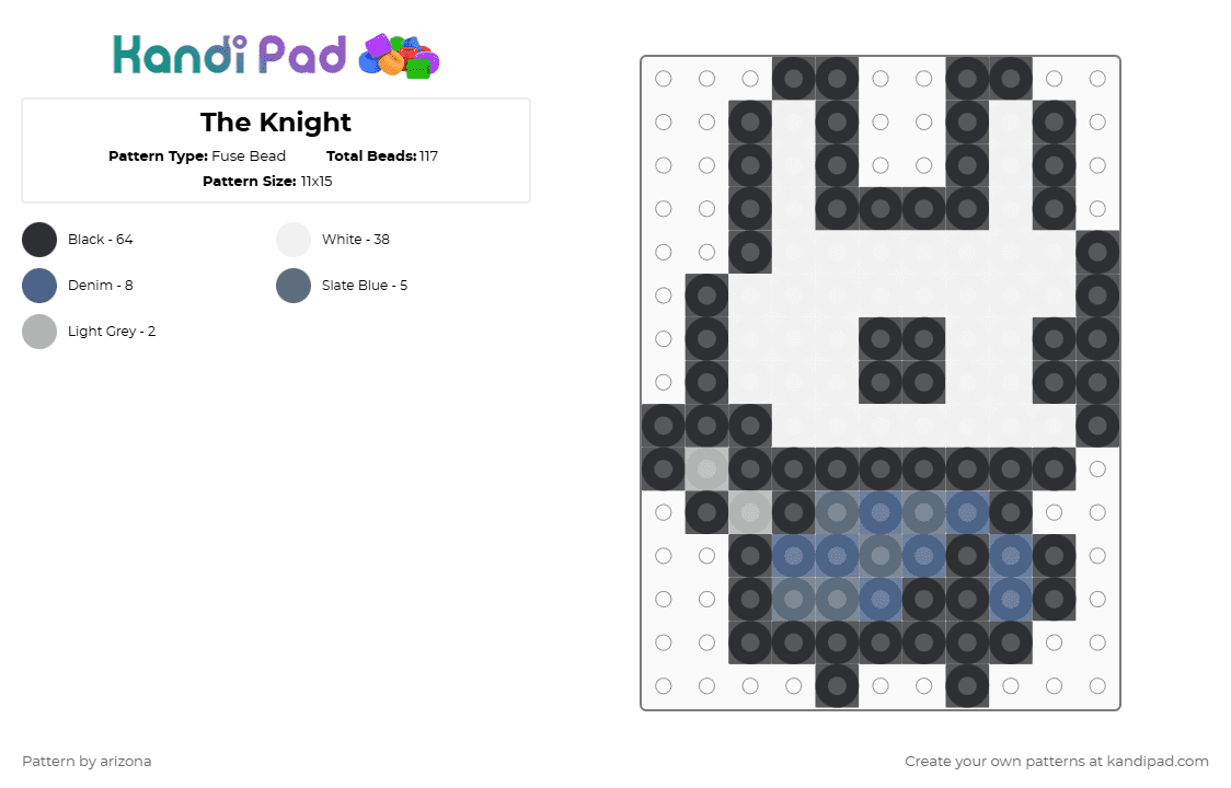 The Knight - Fuse Bead Pattern by arizona on Kandi Pad - black,white,gray,blue,hollow knight,gaming,video games
