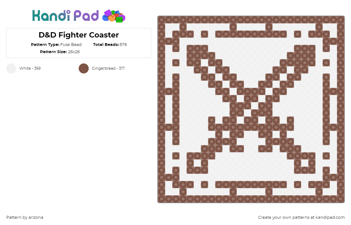 D&D Fighter Coaster - Fuse Bead Pattern by arizona on Kandi Pad - fighter,dnd,dungeons and dragons,geometric,coaster,gaming,white,brown