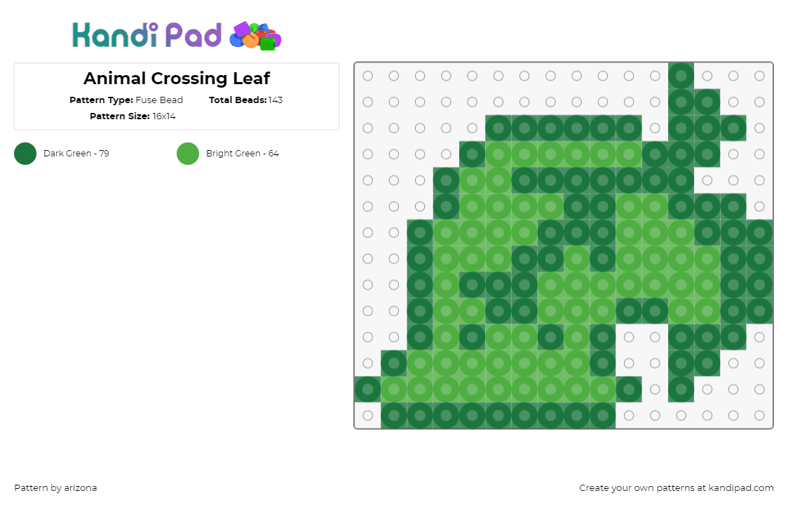 Animal Crossing Leaf - Fuse Bead Pattern by arizona on Kandi Pad - leaf,animal crossing,nature,video game,charm,green