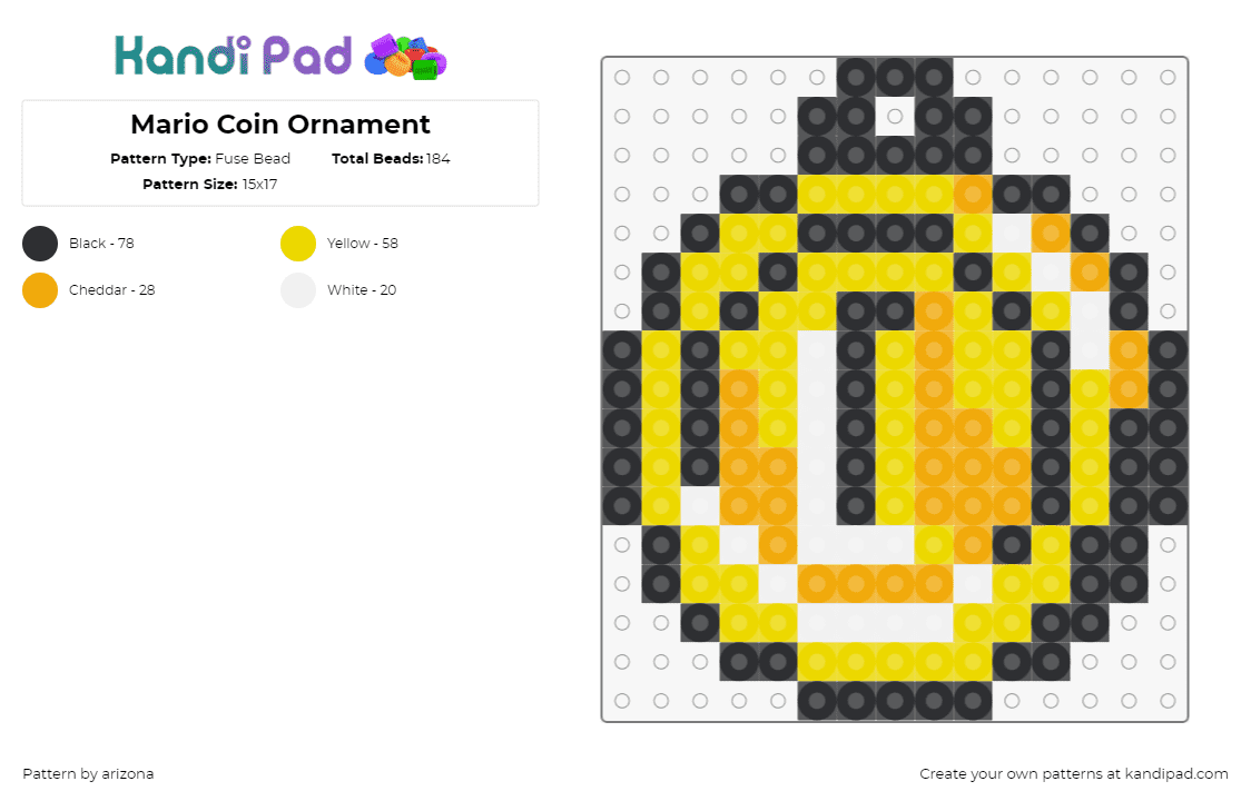 Mario Coin Ornament - Fuse Bead Pattern by arizona on Kandi Pad - coin,mario,ornament,nintendo,money,gold,yellow