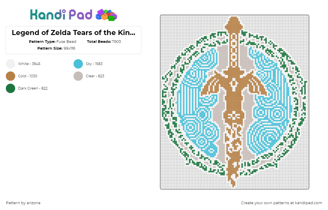 Legend of Zelda Tears of the Kingdom Symbol - Fuse Bead Pattern by arizona on Kandi Pad - tears of the kingdom,legend of zelda,sword,logo,video game,tan,light blue,beige