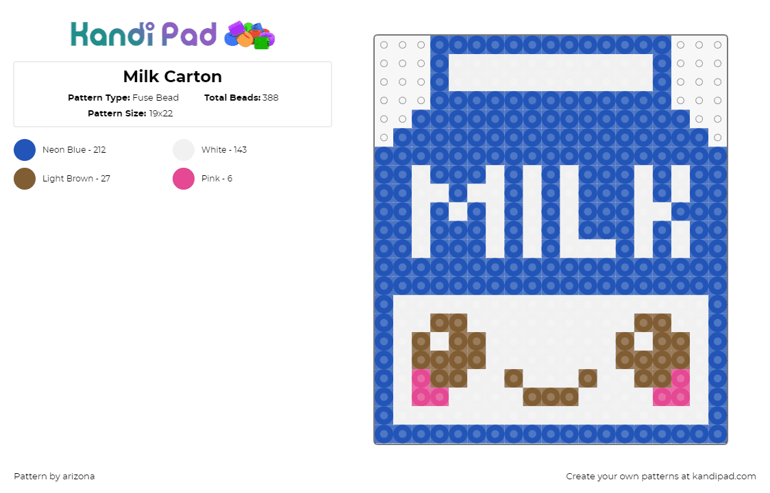 Milk Carton - Fuse Bead Pattern by arizona on Kandi Pad - milk,carton,dairy,drink,kawaii,cute,blue,white