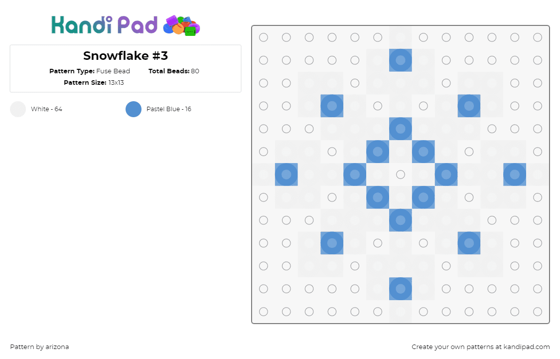 Snowflake #3 - Fuse Bead Pattern by arizona on Kandi Pad - snowflake,winter,christmas,geometric,charm,white,blue