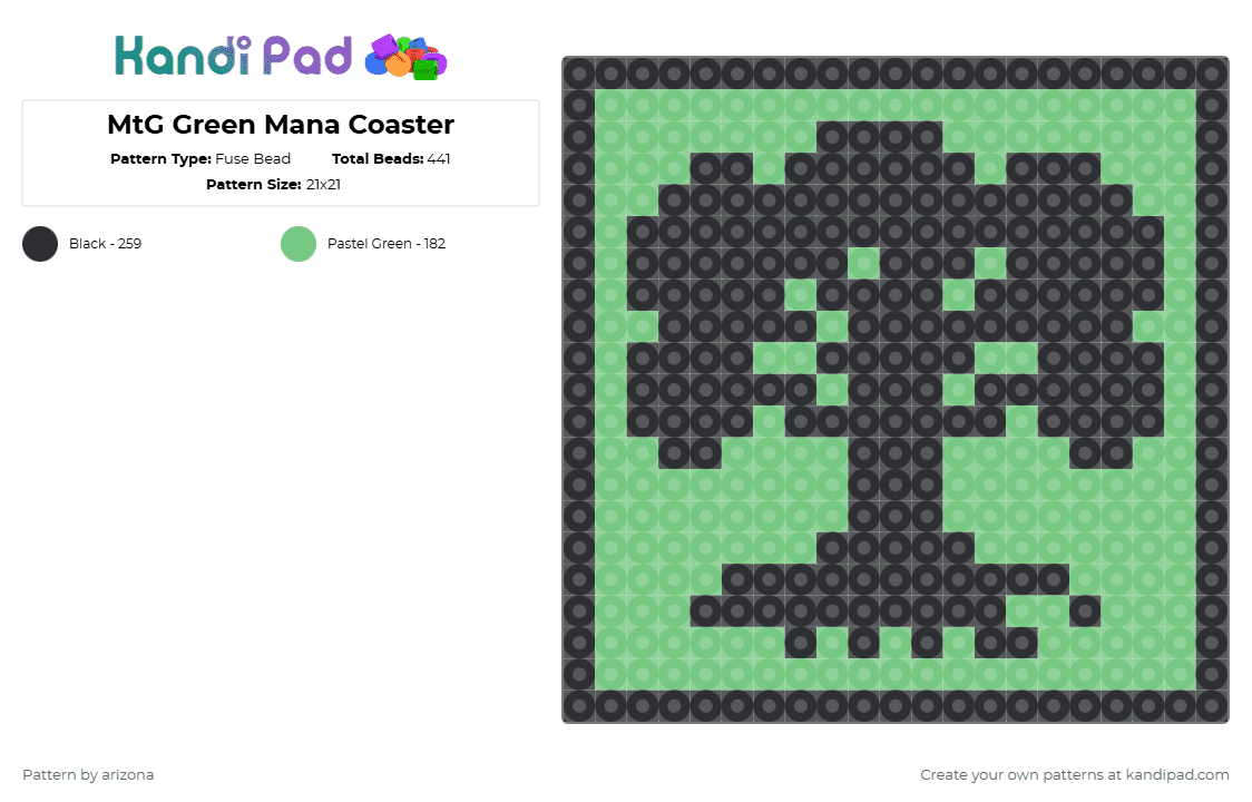 MtG Green Mana Coaster - Fuse Bead Pattern by arizona on Kandi Pad - black,teal,magic the gathering,coaster