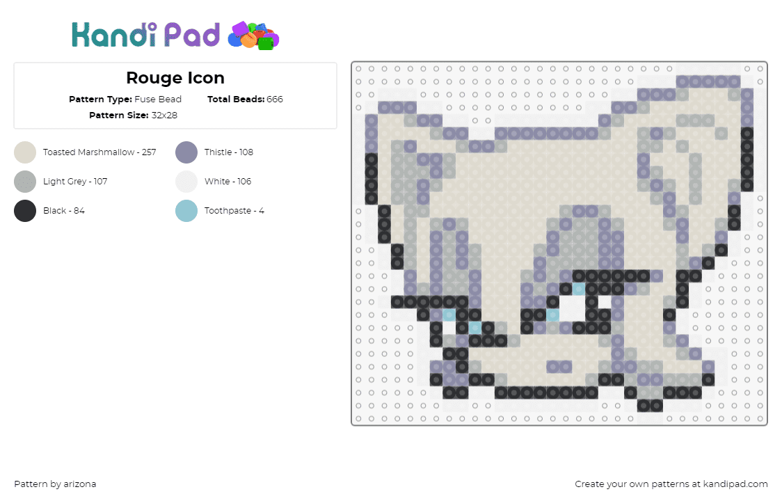 Rouge Icon - Fuse Bead Pattern by arizona on Kandi Pad - rouge,sonic the hedgehog,sega,head,character,charm,video game,gray