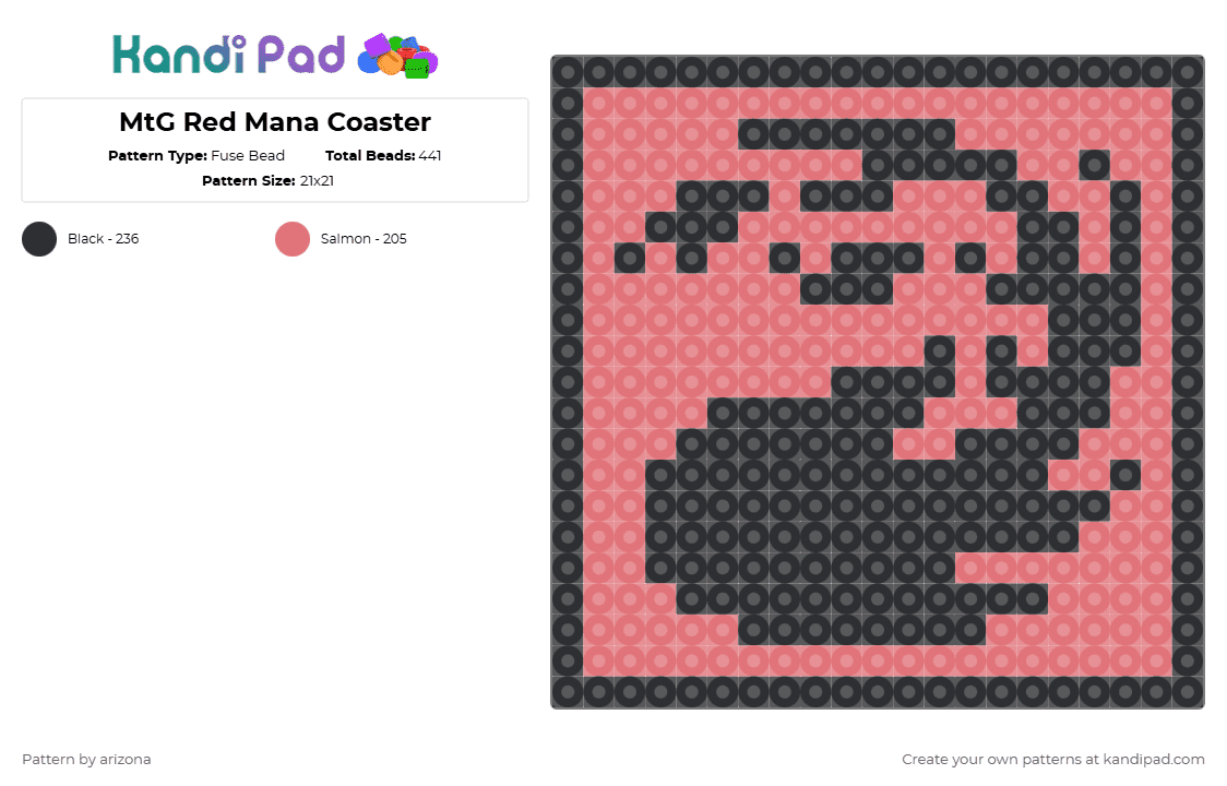 MtG Red Mana Coaster - Fuse Bead Pattern by arizona on Kandi Pad - black,red,magic the gathering,coaster