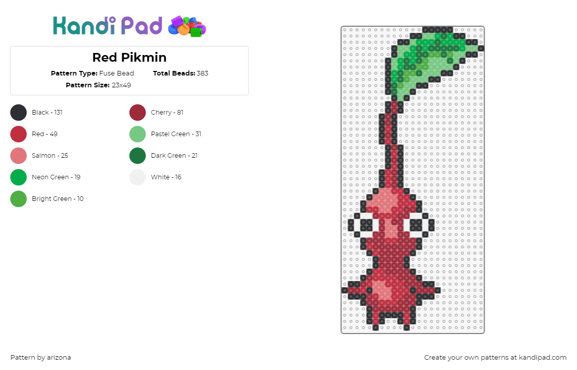 Red Pikmin - Fuse Bead Pattern by arizona on Kandi Pad - pikmin,leaf,character,video game,red,green