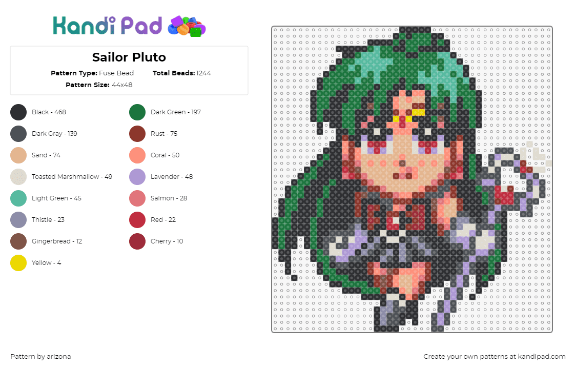 Sailor Pluto - Fuse Bead Pattern by arizona on Kandi Pad - sailor pluto,sailor moon,chibi,character,anime,tan,green