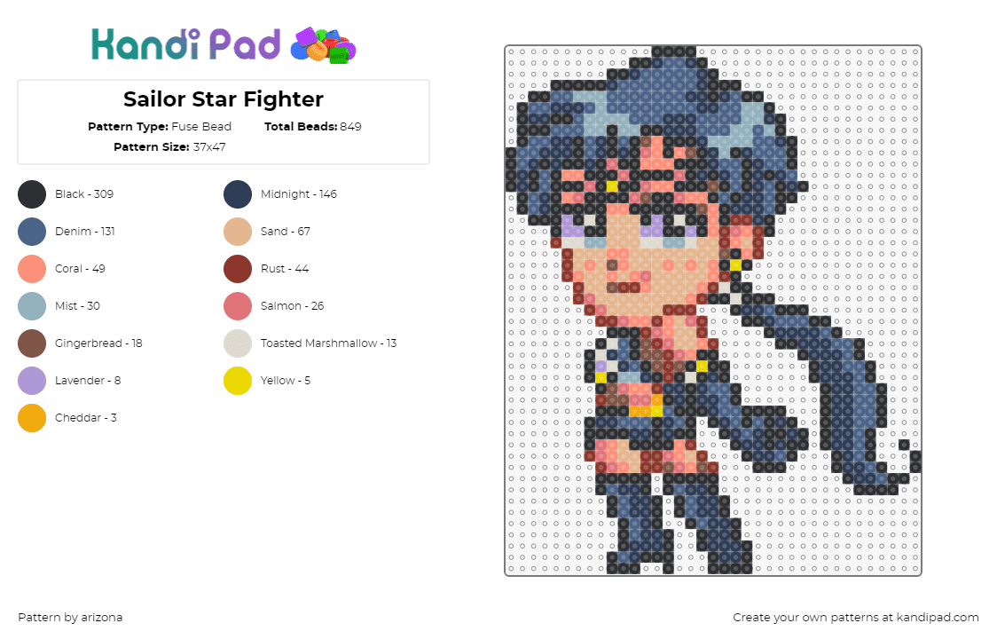 Sailor Star Fighter - Fuse Bead Pattern by arizona on Kandi Pad - sailor star fighter,sailor moon,chibi,anime,character,tv show,tan,blue