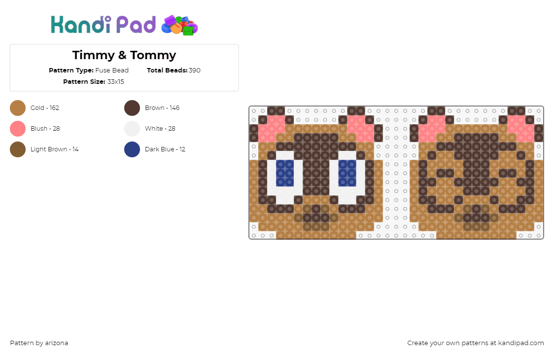 Timmy & Tommy - Fuse Bead Pattern by arizona on Kandi Pad - timmy,tommy,animal crossing,raccoons,characters,head,video game,tan,brown