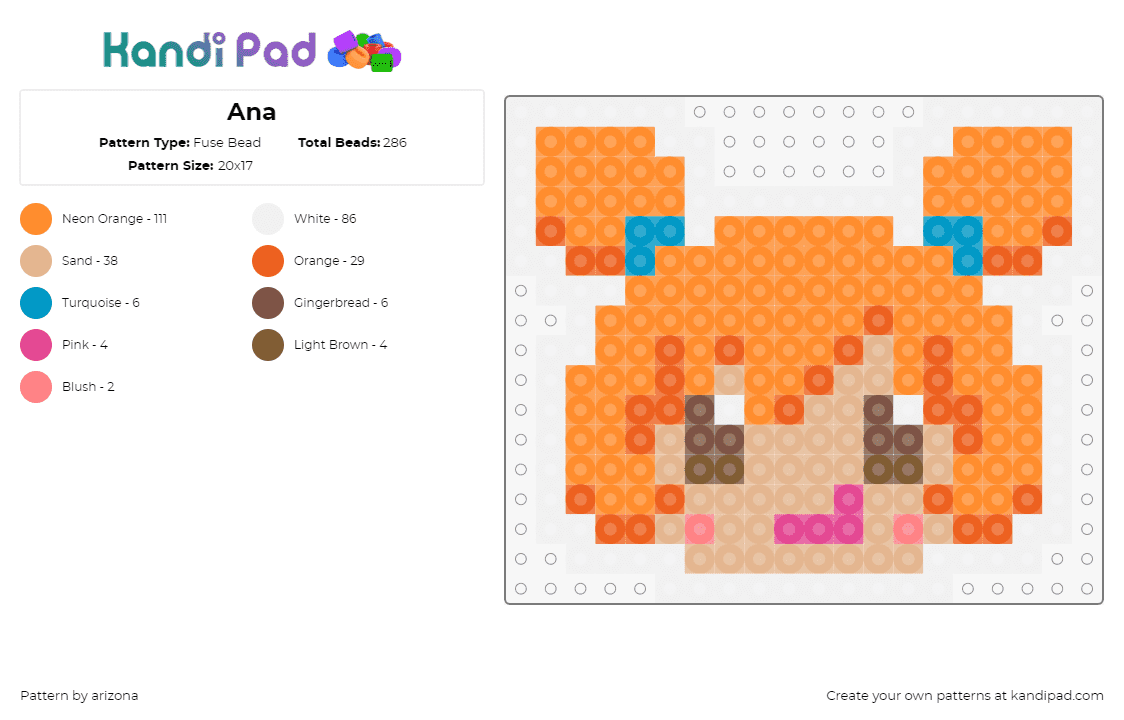 Ana - Fuse Bead Pattern by arizona on Kandi Pad - ana,warioware,nintendo,head,character,cute,video game,orange,tan