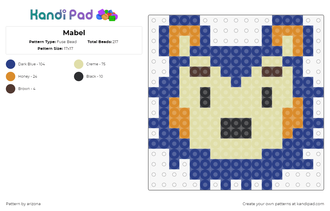 Mabel - Fuse Bead Pattern by arizona on Kandi Pad - mabel,animal crossing,hedgehog,character,head,video game,blue,yellow