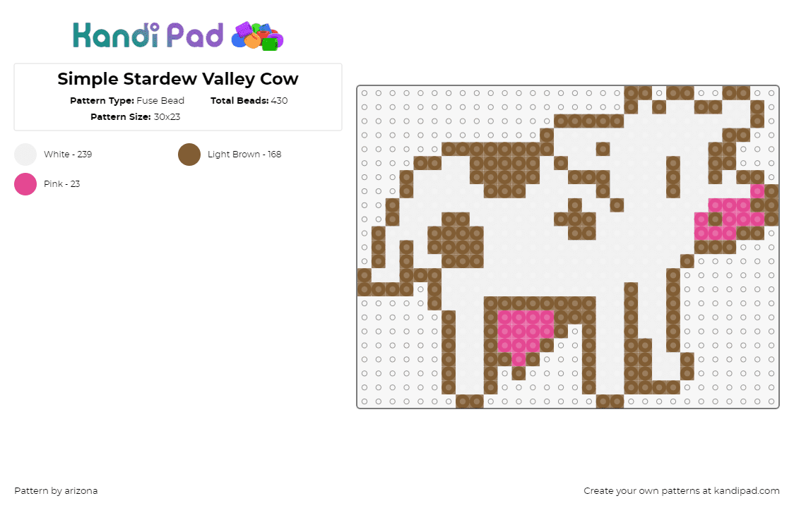 Simple Stardew Valley Cow - Fuse Bead Pattern by arizona on Kandi Pad - 