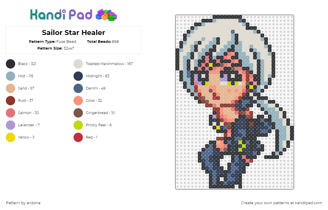 Sailor Star Healer - Fuse Bead Pattern by arizona on Kandi Pad - sailor star healer,sailor moon,chibi,anime,character,tv show,tan,blue,gray