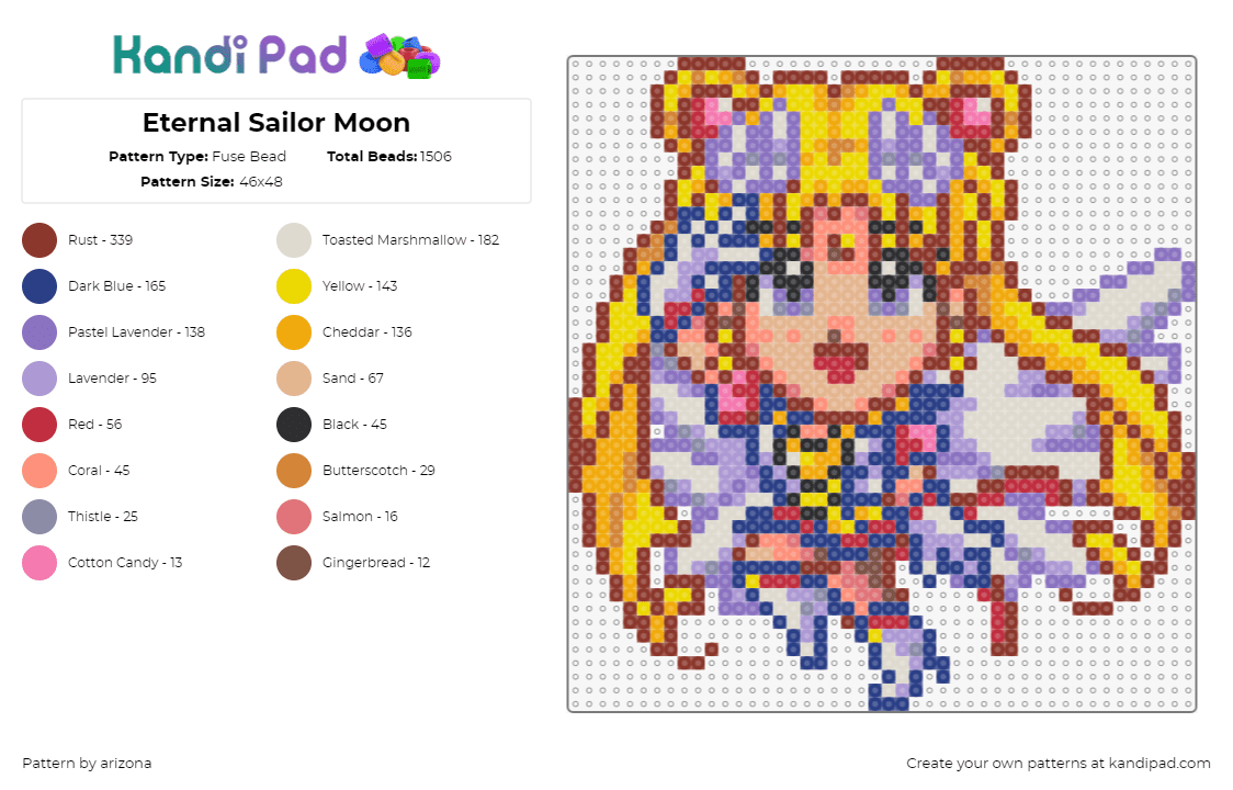 Eternal Sailor Moon - Fuse Bead Pattern by arizona on Kandi Pad - eternal,sailor moon,chibi,character,anime,blonde,yellow,pink,purple