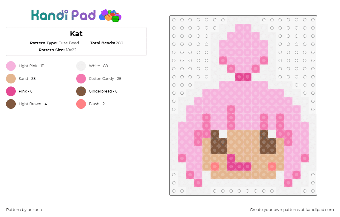 Kat - Fuse Bead Pattern by arizona on Kandi Pad - kat,warioware,nintendo,head,character,cute,video game,pink,tan