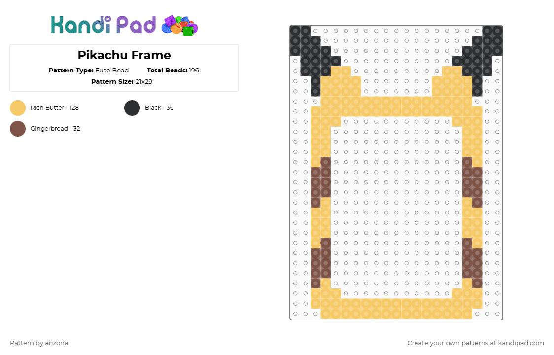 Pikachu Frame - Fuse Bead Pattern by arizona on Kandi Pad - yellow,pikachu,pokemon,video game,gaming,frame