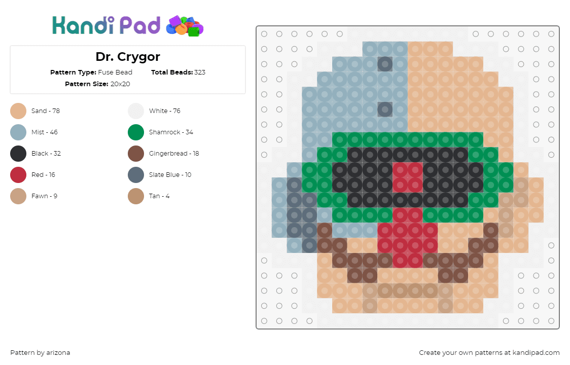 Dr. Crygor - Fuse Bead Pattern by arizona on Kandi Pad - dr crygor,warioware,nintendo,head,character,video game,tan,red,green,gray