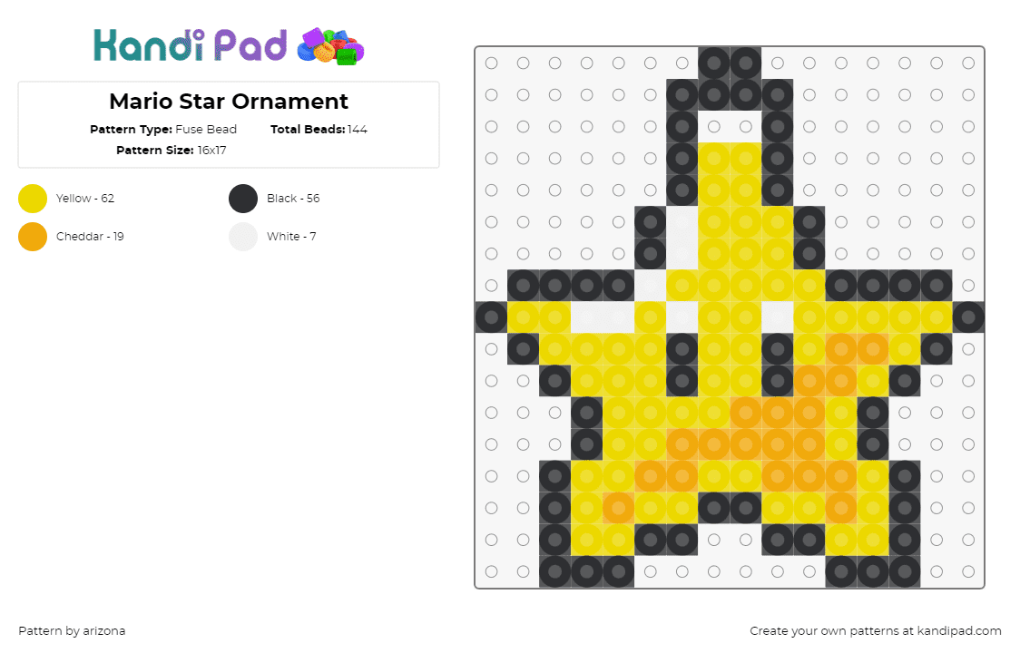 Mario Star Ornament - Fuse Bead Pattern by arizona on Kandi Pad - star,mario,ornament,nintendo,yellow