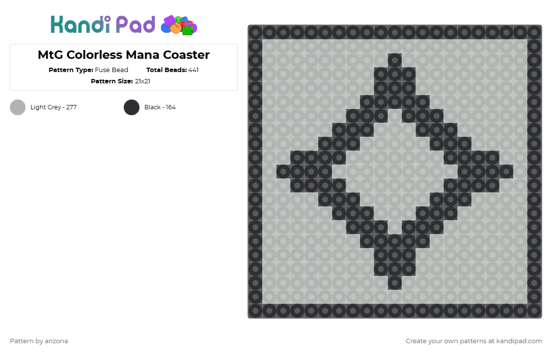 MtG Colorless Mana Coaster - Fuse Bead Pattern by arizona on Kandi Pad - black,beige,magic the gathering,coaster