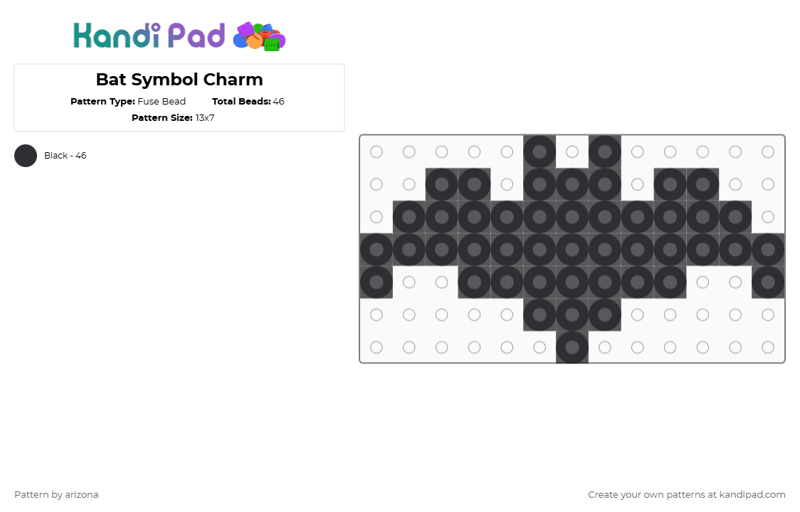 Bat Symbol Charm - Fuse Bead Pattern by arizona on Kandi Pad - black