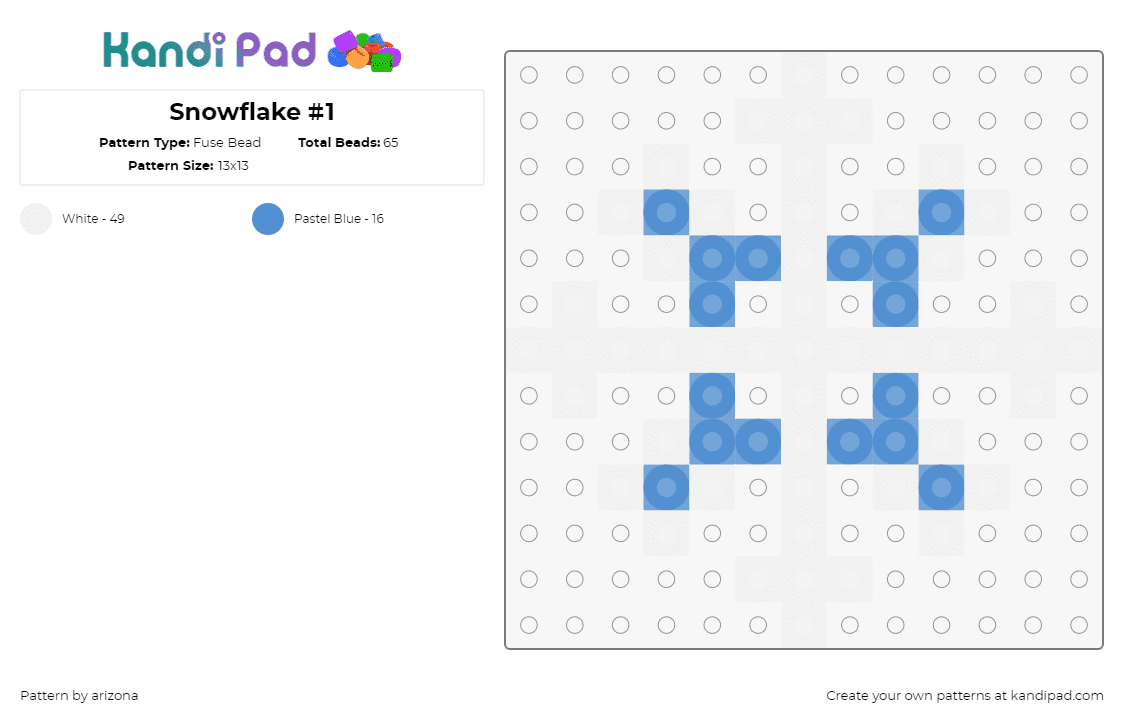 Snowflake #1 - Fuse Bead Pattern by arizona on Kandi Pad - snowflake,winter,christmas,geometric,charm,white,blue
