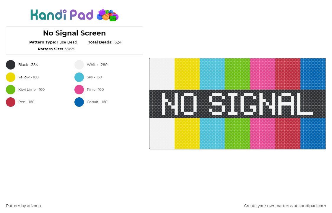 No Signal Screen - Fuse Bead Pattern by arizona on Kandi Pad - no signal,error,text,tv,colorful,stripes,black