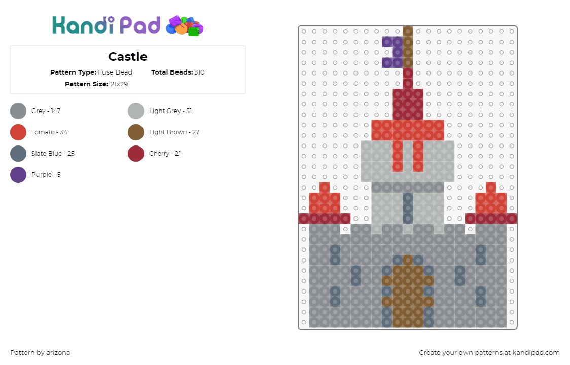 Castle - Fuse Bead Pattern by arizona on Kandi Pad - castle,building,royalty,medieval,house,gray,red