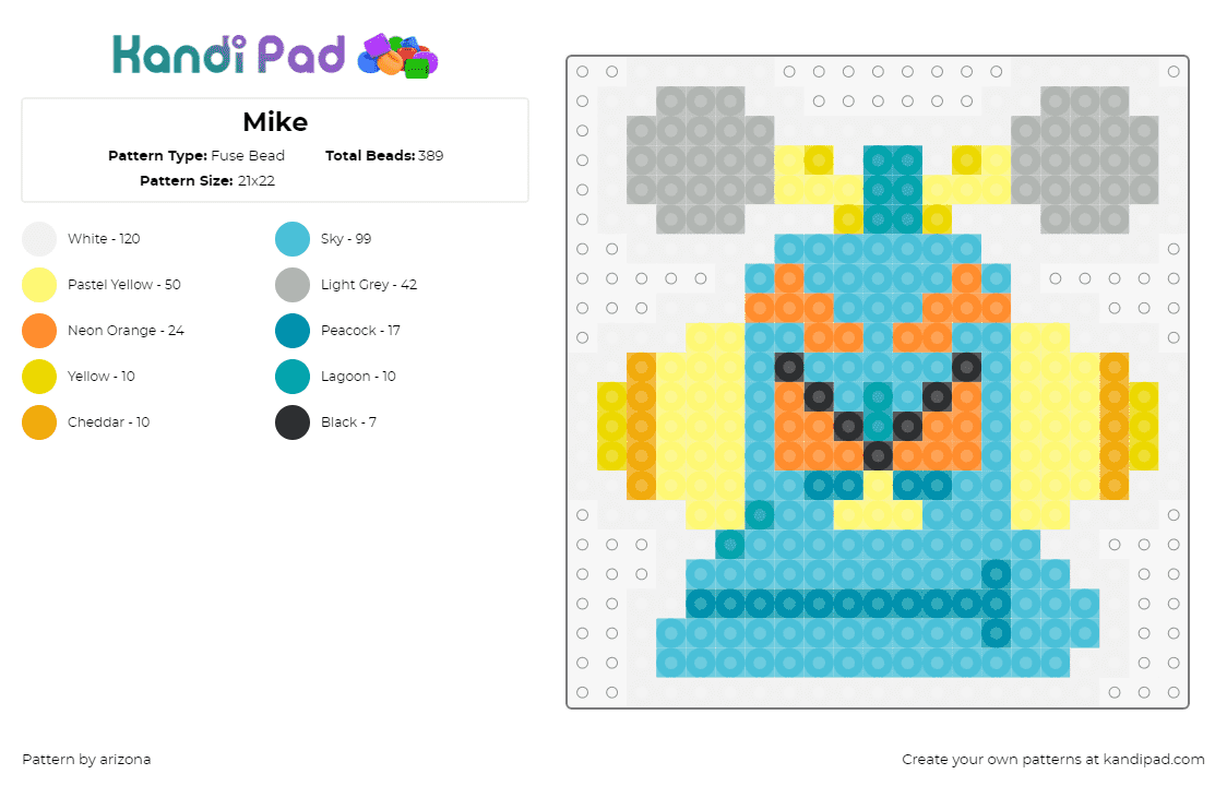 Mike - Fuse Bead Pattern by arizona on Kandi Pad - mike,warioware,nintendo,head,character,video game,yellow,teal