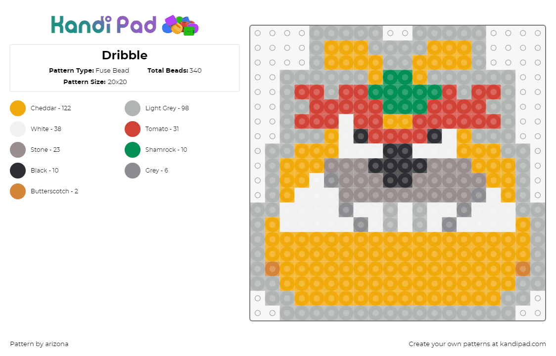 Dribble - Fuse Bead Pattern by arizona on Kandi Pad - dribble,warioware,nintendo,dog,head,character,video game,orange,red,gray