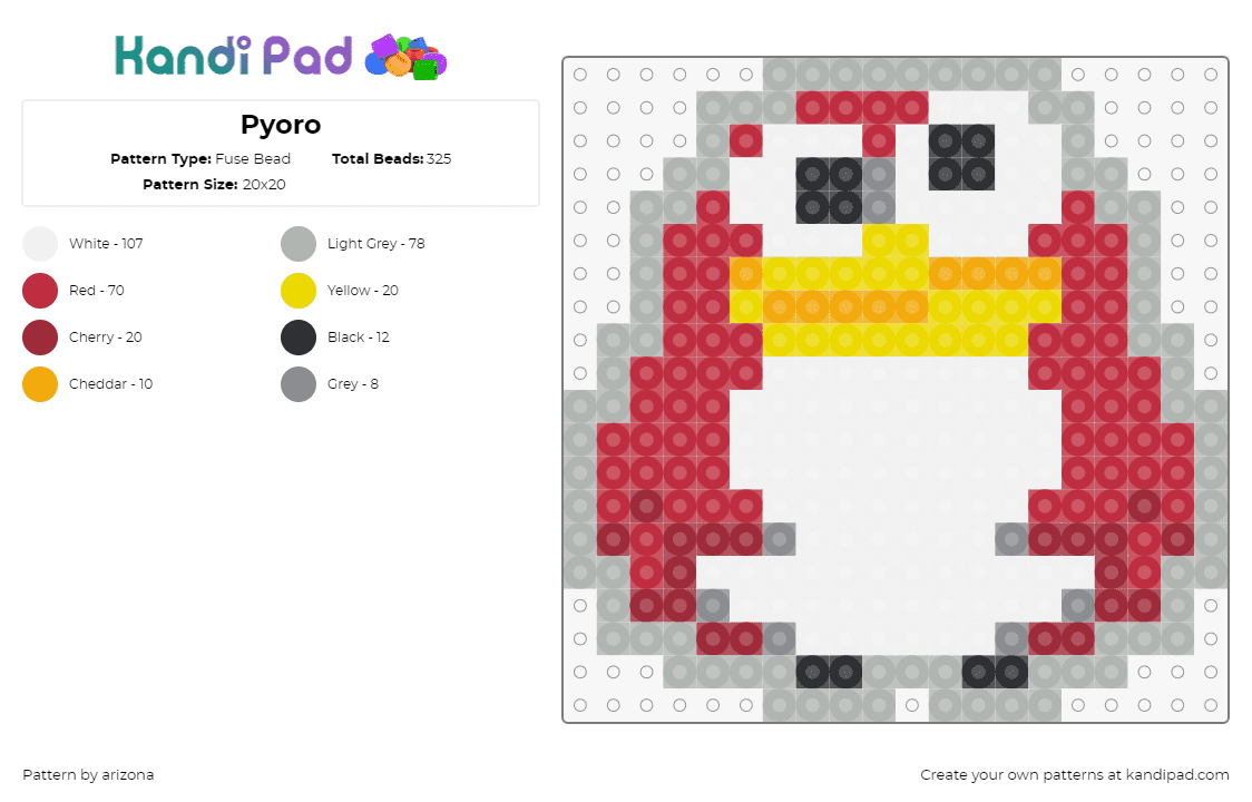 Pyoro - Fuse Bead Pattern by arizona on Kandi Pad - pyoro,warioware,nintendo,character,cute,video game,penguin,red,white