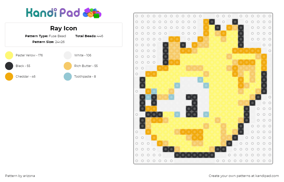 Ray Icon - Fuse Bead Pattern by arizona on Kandi Pad - ray,sonic the hedgehog,sega,head,character,charm,video game,yellow