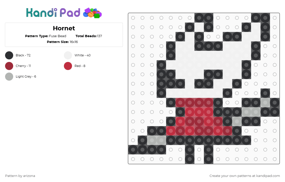 Hornet - Fuse Bead Pattern by arizona on Kandi Pad - white,red,hollow knight,gaming,video games