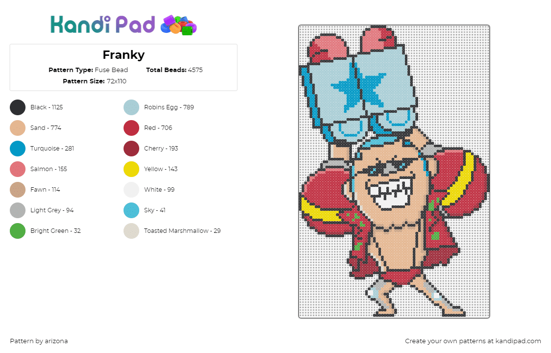 Franky - Fuse Bead Pattern by arizona on Kandi Pad - franky,one piece,cyborg,character,anime,tv show