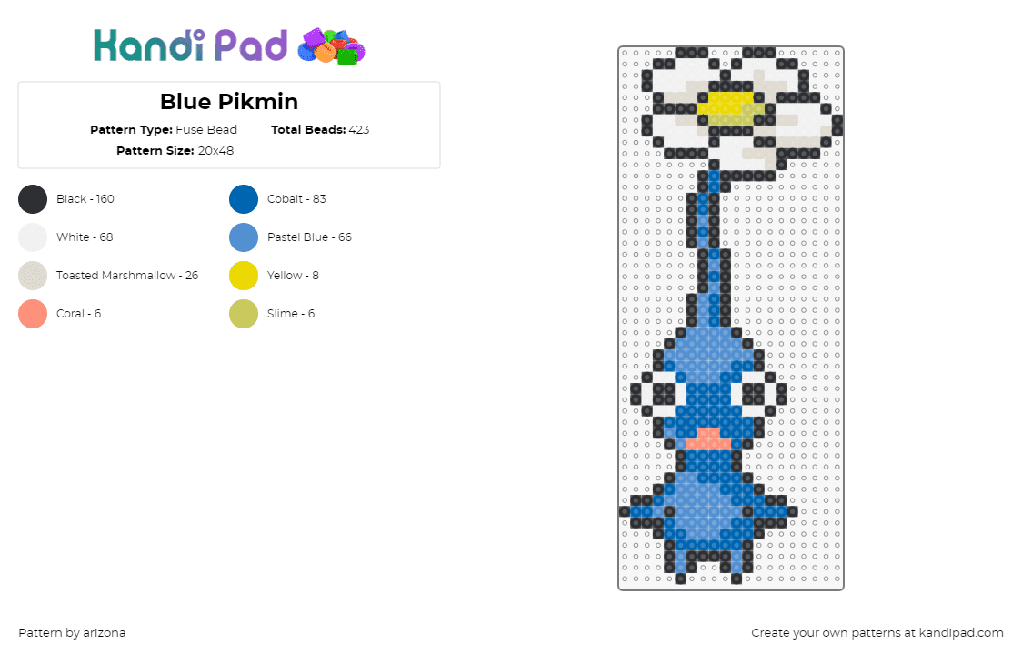 Blue Pikmin - Fuse Bead Pattern by arizona on Kandi Pad - pikmin,flower,character,video game,white,blue