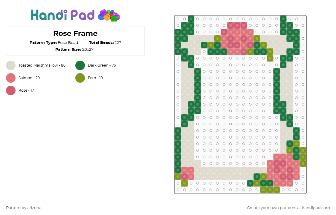 Rose Frame - Fuse Bead Pattern by arizona on Kandi Pad - beige,green,pink,white,rose,flower,plant,frame