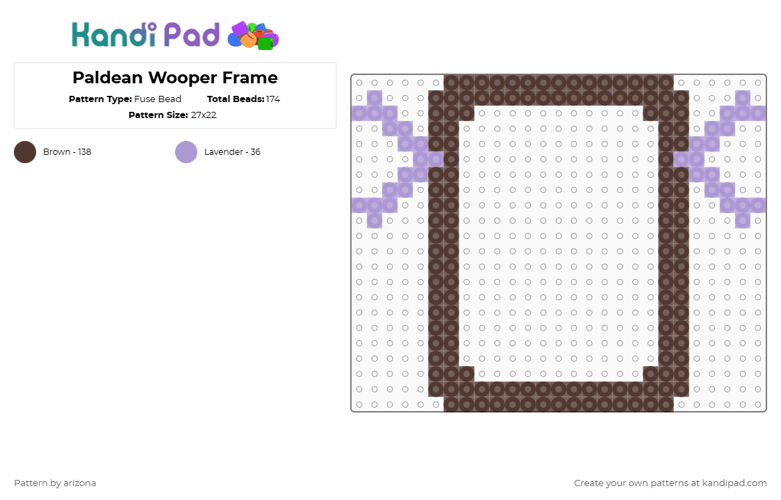Paldean Wooper Frame - Fuse Bead Pattern by arizona on Kandi Pad - brown,pokemon,wooper,video game,frame