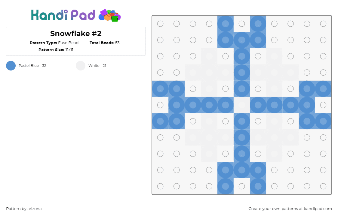 Snowflake #2 - Fuse Bead Pattern by arizona on Kandi Pad - snowflake,winter,christmas,geometric,charm,white,blue