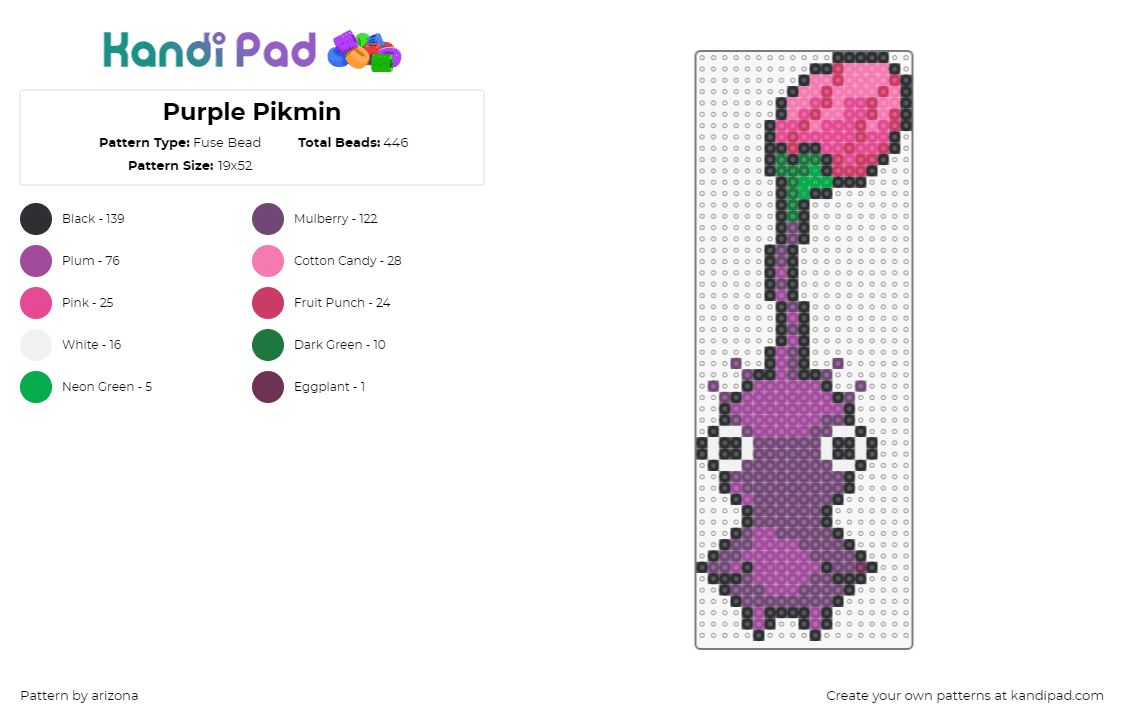 Purple Pikmin - Fuse Bead Pattern by arizona on Kandi Pad - pikmin,flower,character,video game,purple,pink