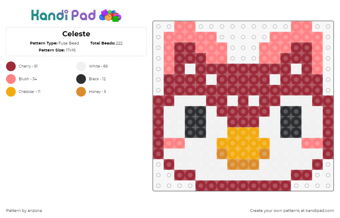 Celeste - Fuse Bead Pattern by arizona on Kandi Pad - celeste,animal crossing,owl,character,head,video game,red,white