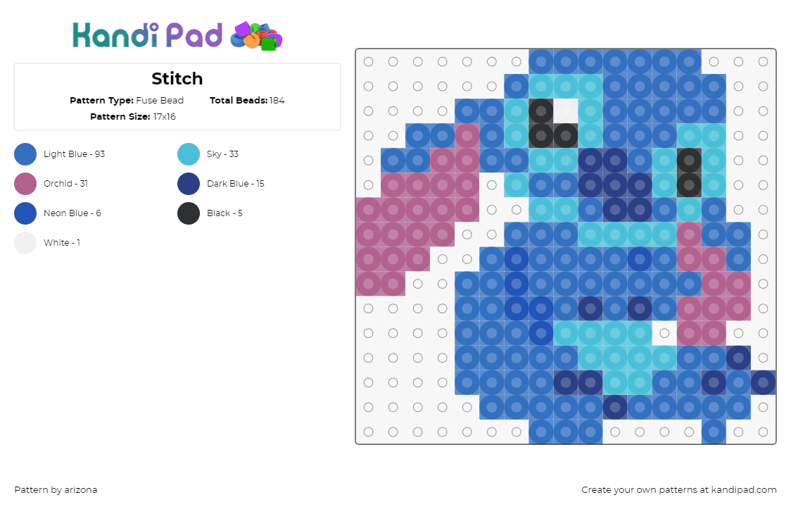 Stitch - Fuse Bead Pattern by arizona on Kandi Pad - stitch,lilo and stitch,disney,character,movie,cute,blue,teal,pink