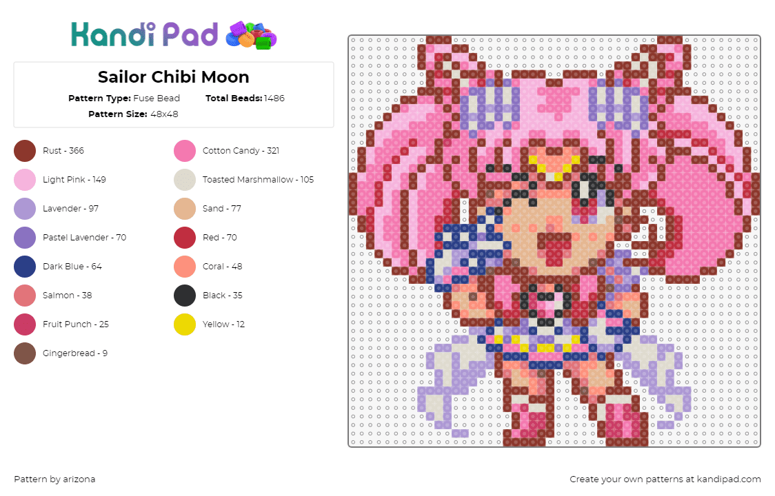 Sailor Chibi Moon - Fuse Bead Pattern by arizona on Kandi Pad - chibiusa,sailor moon,chibi,character,anime,peace,pink