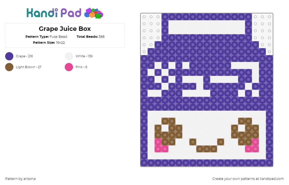 Grape Juice Box - Fuse Bead Pattern by arizona on Kandi Pad - juice,grape,carton,drink,kawaii,face,cute,purple,white