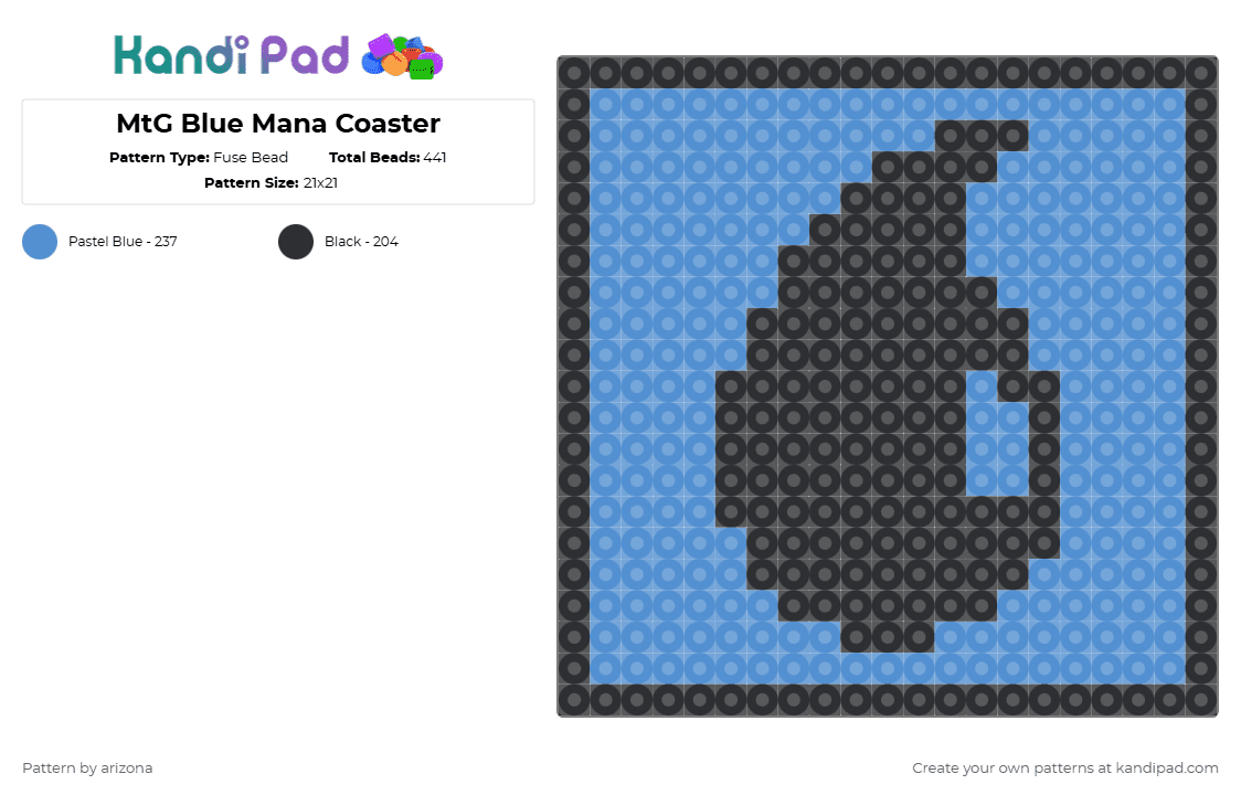 MtG Blue Mana Coaster - Fuse Bead Pattern by arizona on Kandi Pad - black,light blue,magic the gathering,coaster